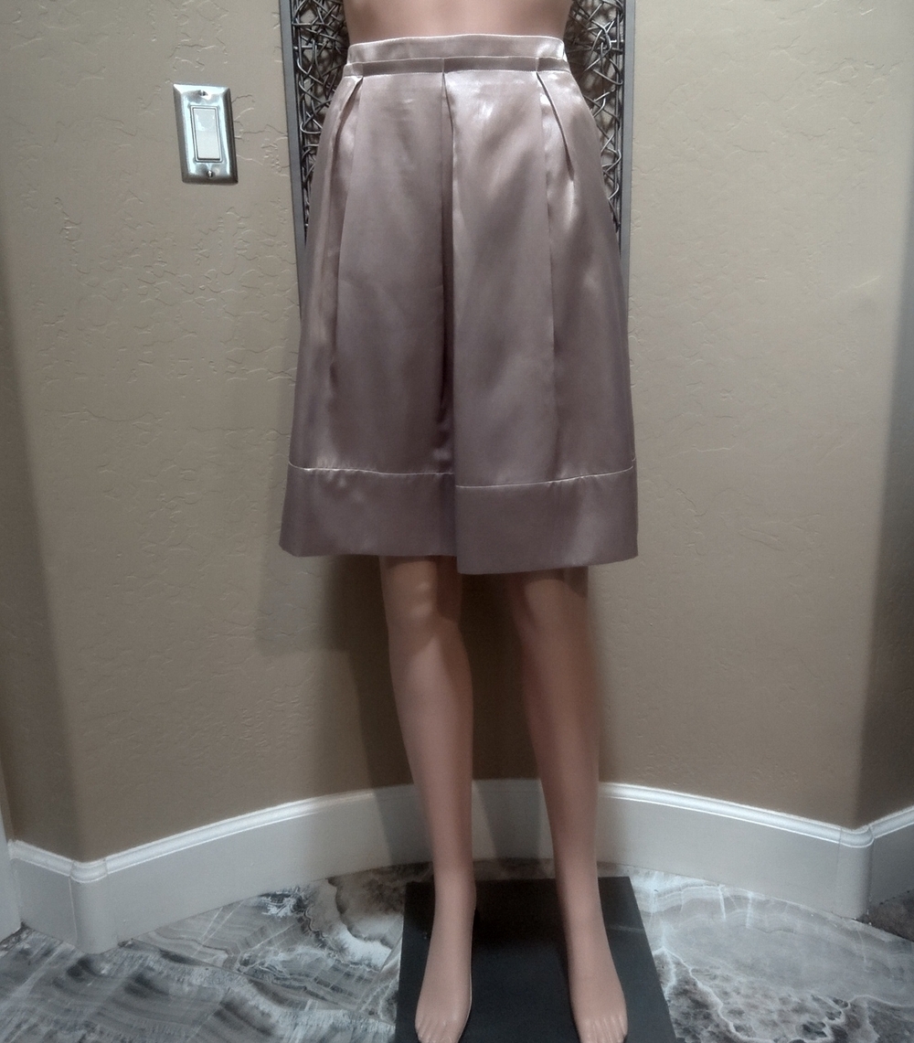 BCBG Max Azria Taupe Silk and Cotton Pleated Skirt